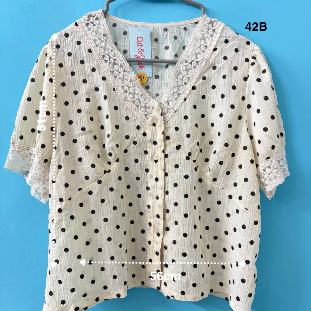 Polka Dot White Women Top (L)