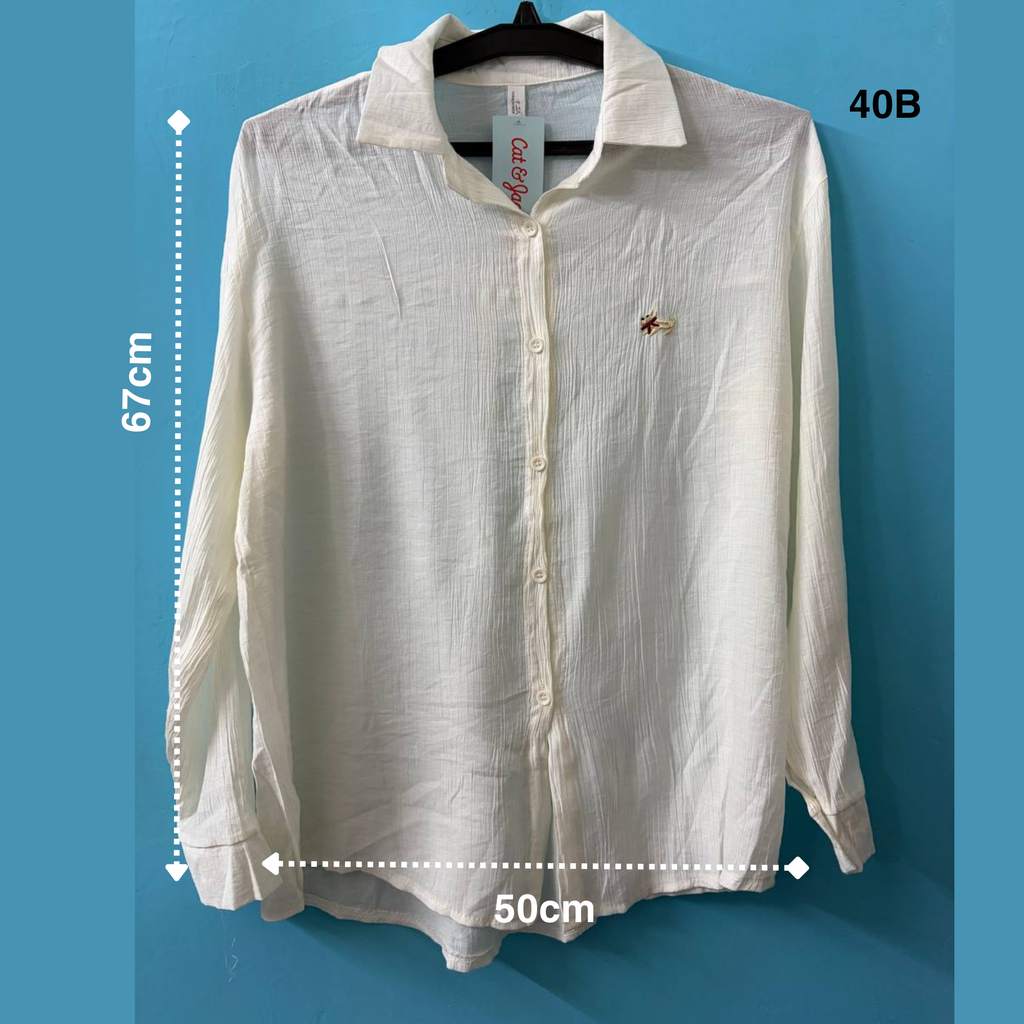White Linen-Cotton Embroidered Shirt (M)