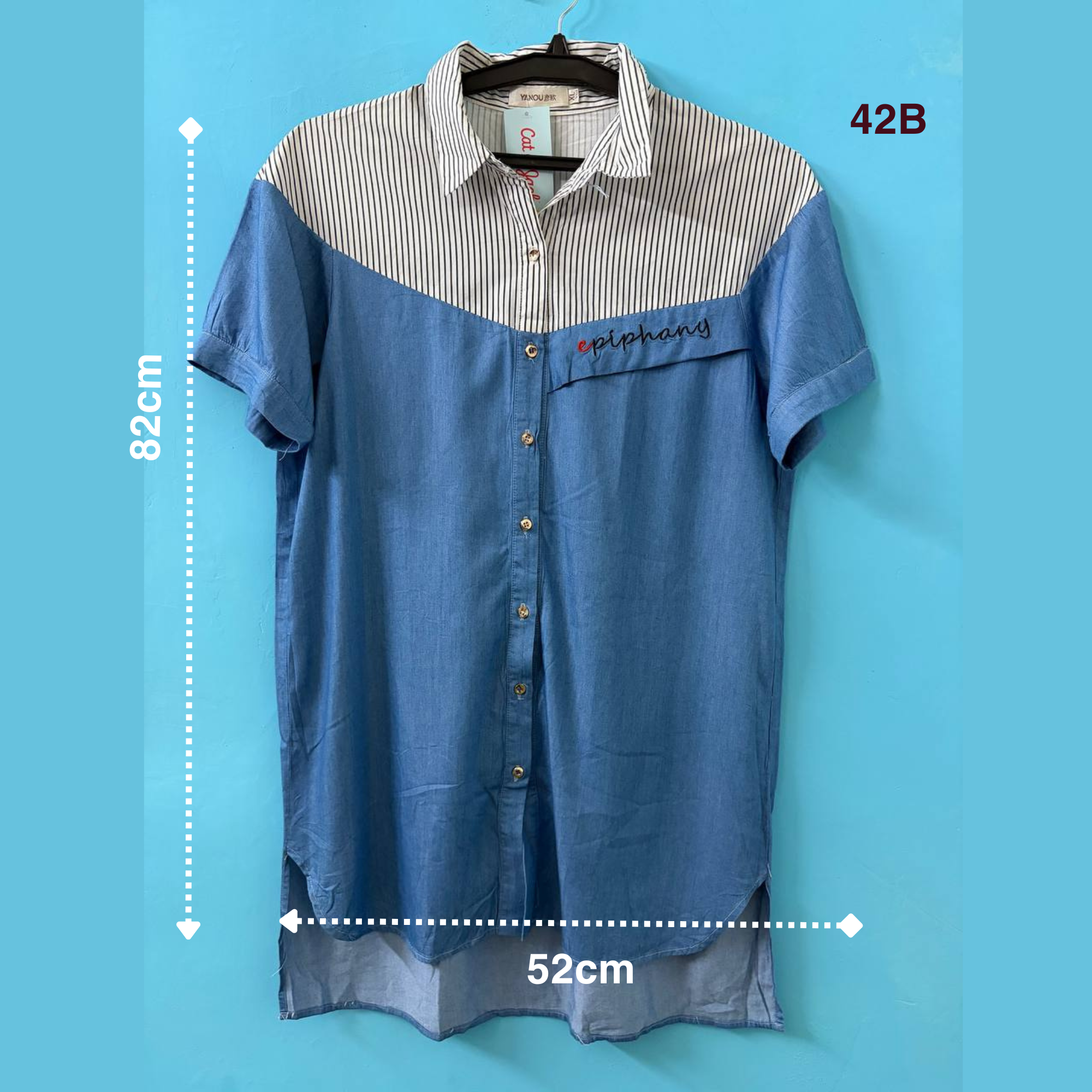 Blue Denim & Striped Longline Shirt Dress (L)
