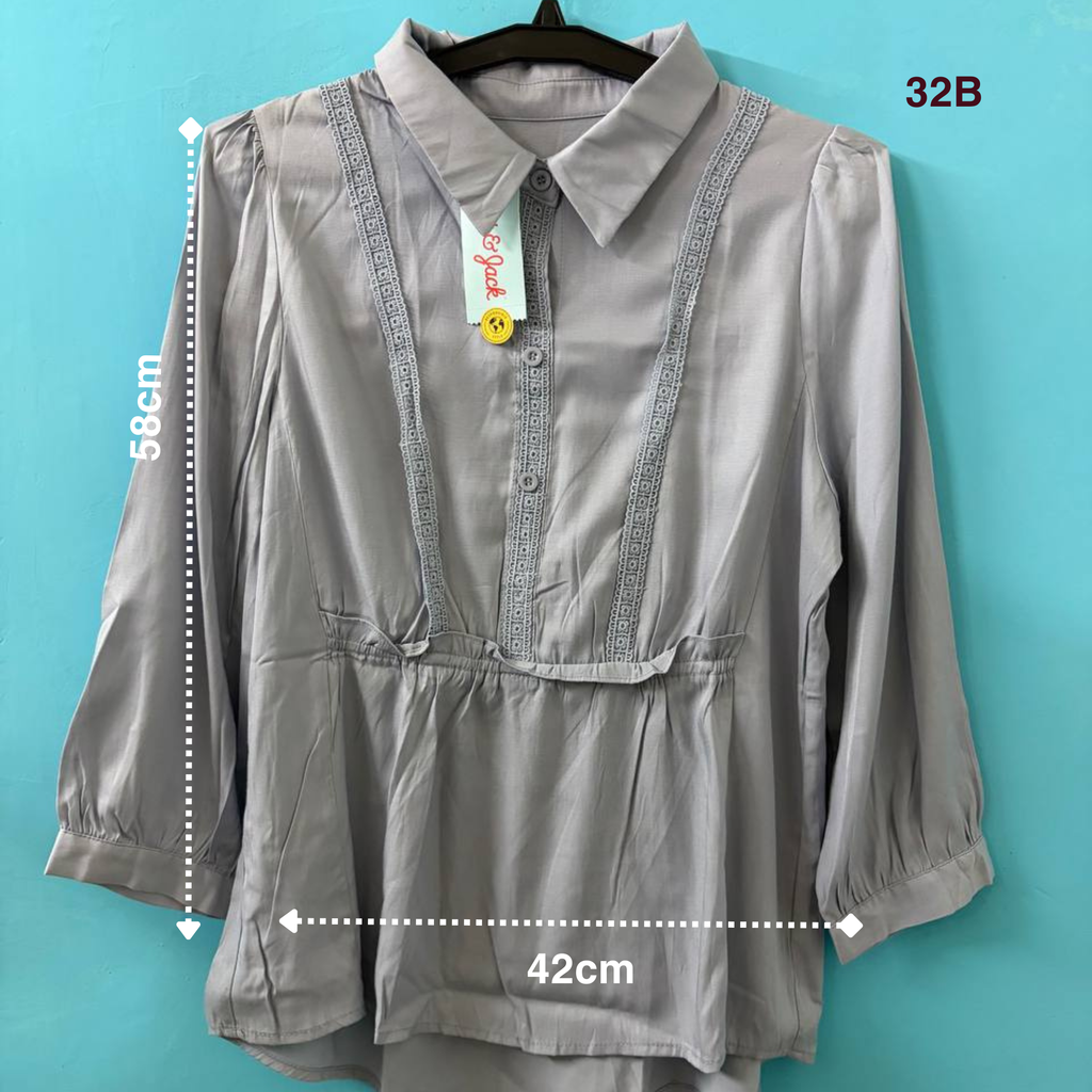 Dusty Blue Lace-Trim Button Shirt (M)