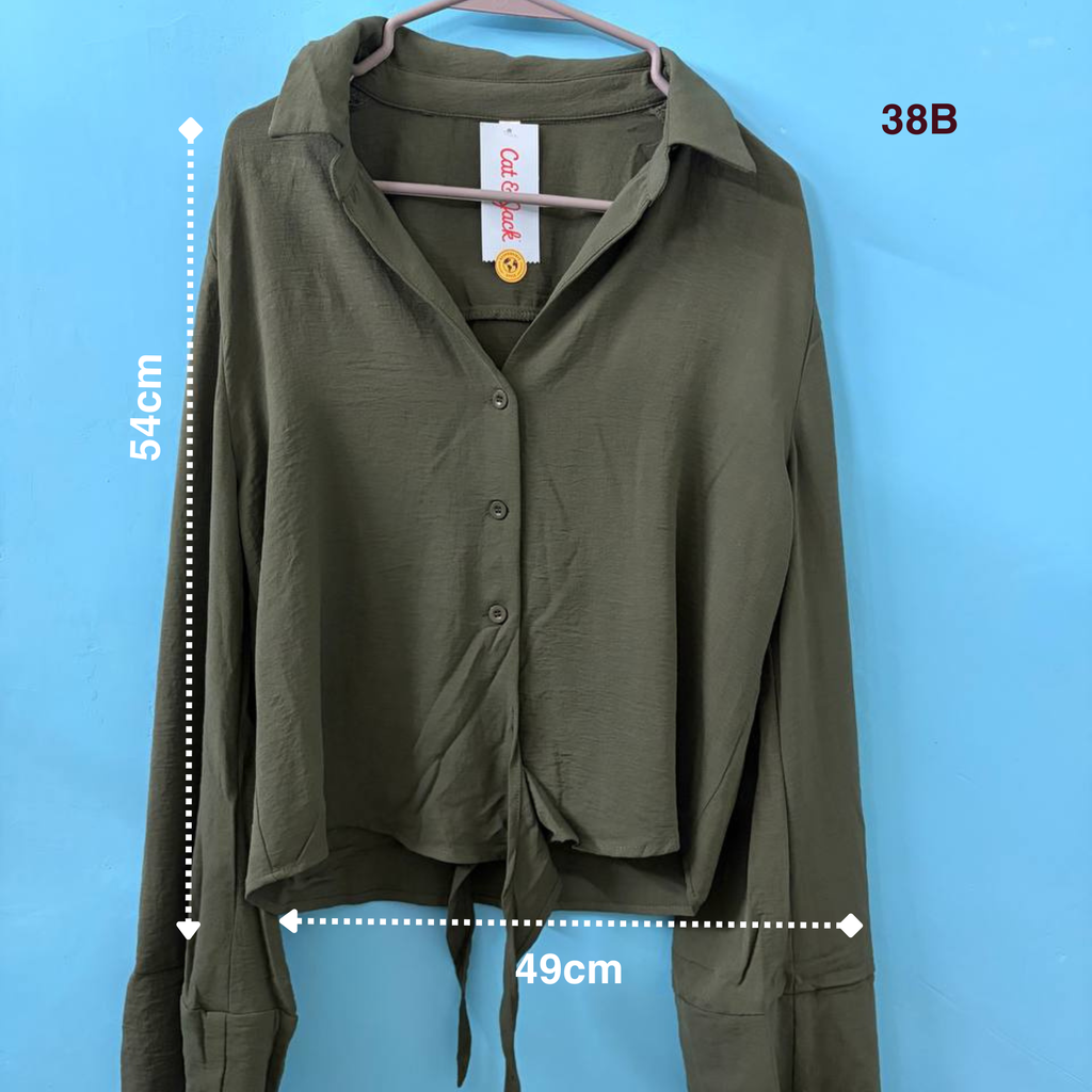 Olive Green Tie-Front Shirt (M)