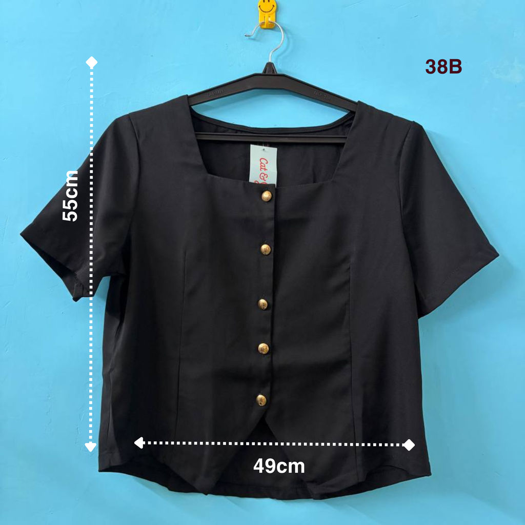 Black Formal Square-Neck Top (M)
