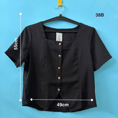 Black Formal Square-Neck Top (M)