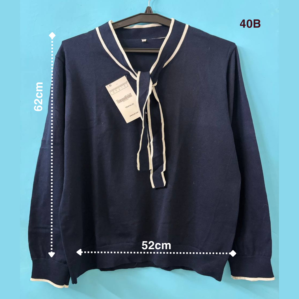 Navy Blue Sailor-Collar Long Sleeve Top (L)