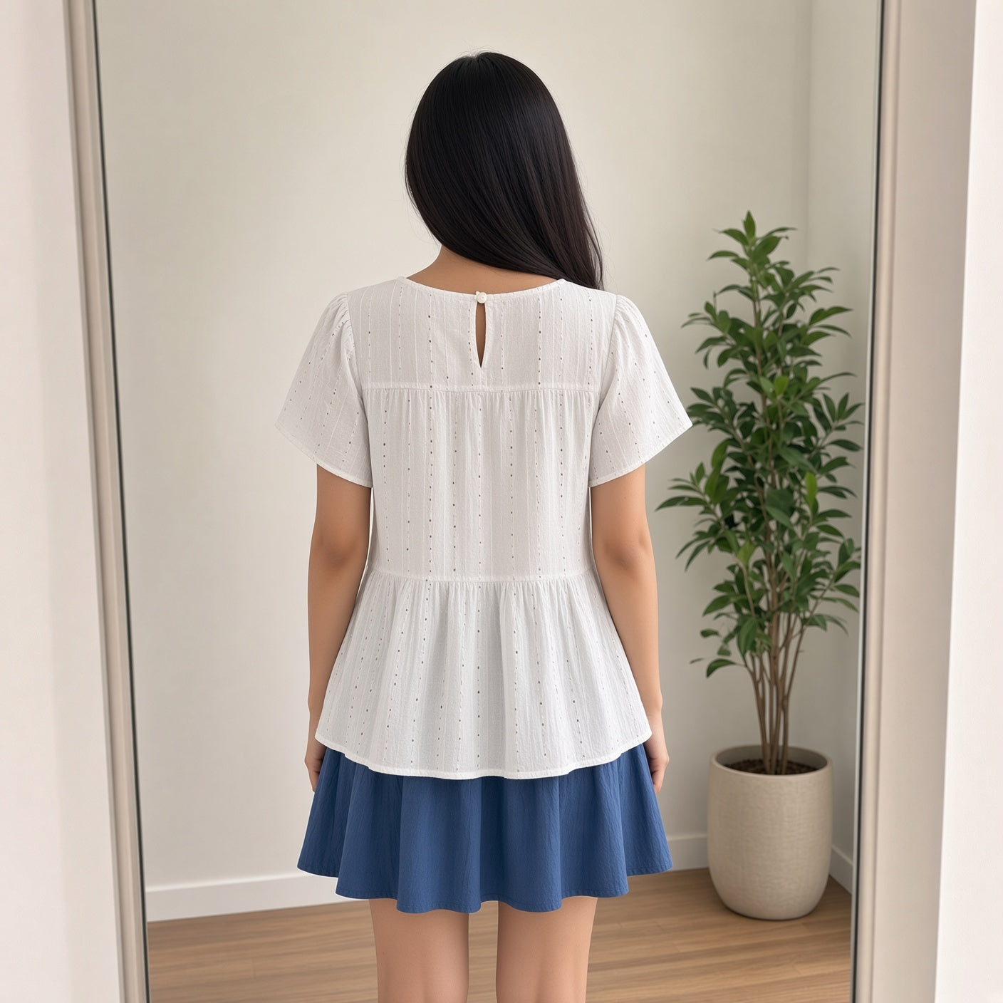 White Printed Tiered Top (L)