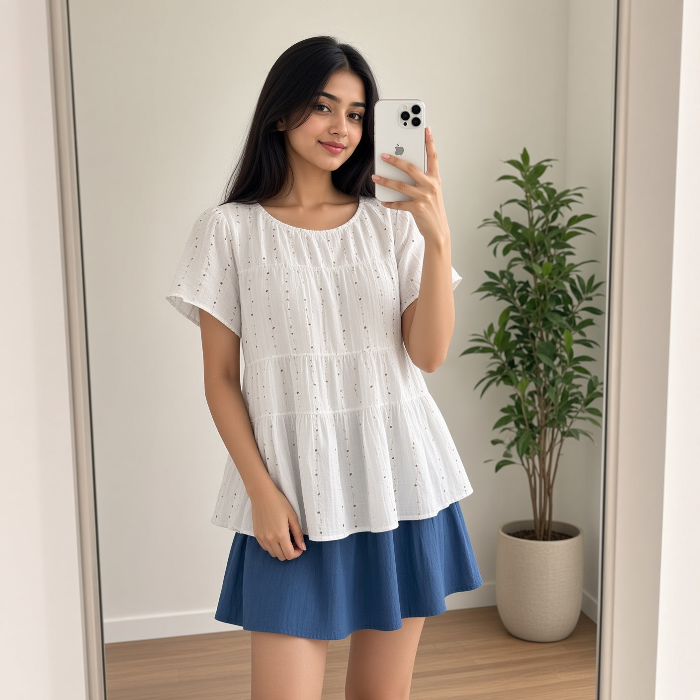 White Printed Tiered Top (L)