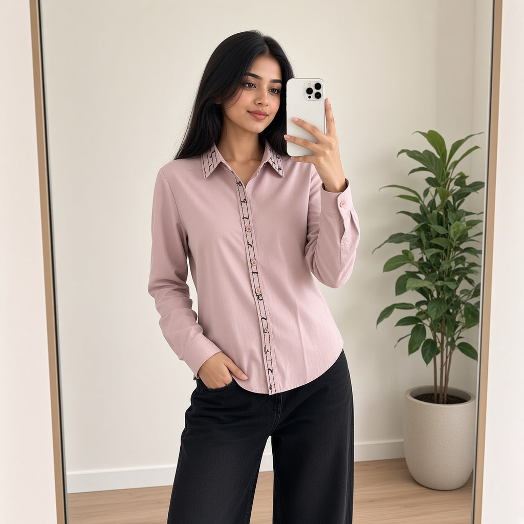 Dusty Pink Embroidered Collar Shirt (S)