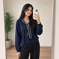 Navy Blue Sailor-Collar Long Sleeve Top (L)