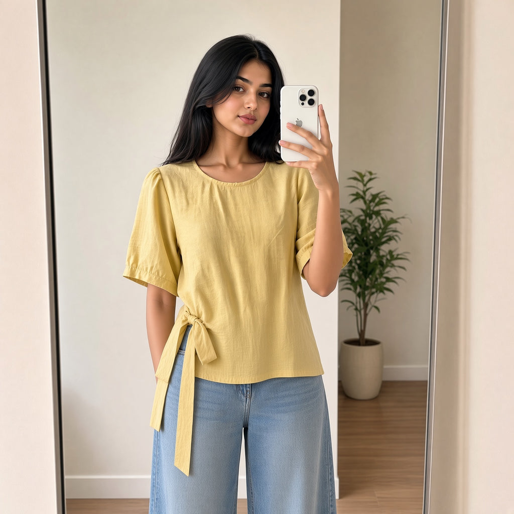 Yellow Side-Tie Peplum Top (M)