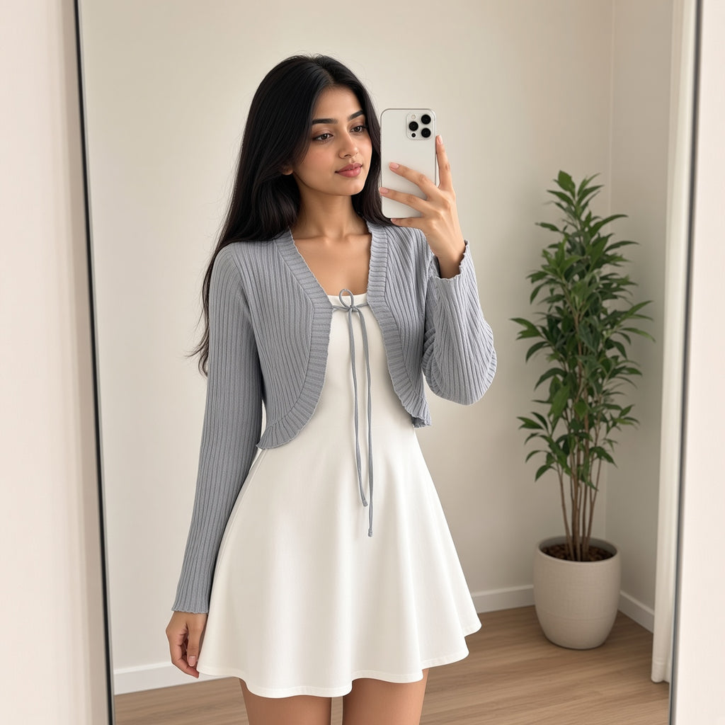Blue Ribbed Tie-Front jacket (S)