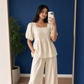 Cream Square-Neck Puff Sleeve Top (M)