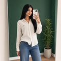 White Linen-Cotton Embroidered Shirt (M)