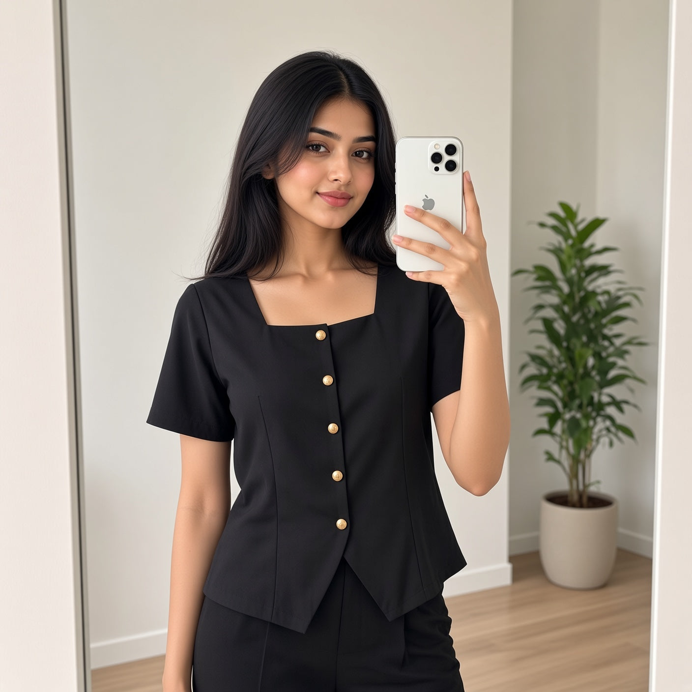 Black Formal Square-Neck Top (M)