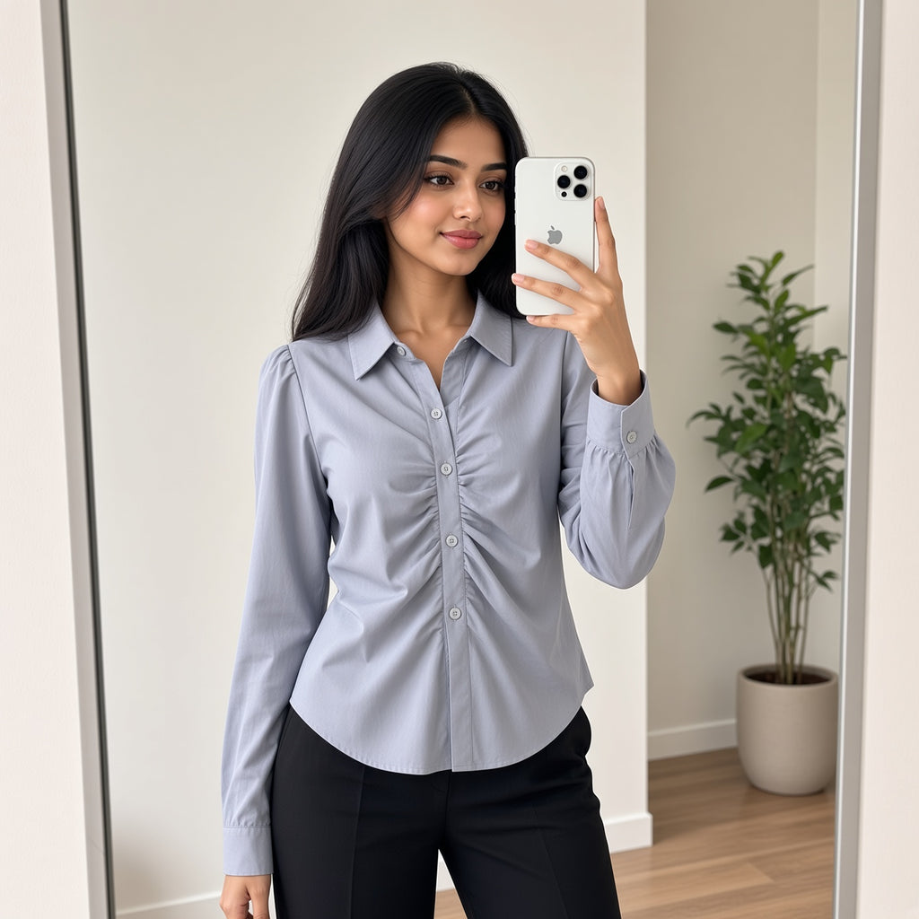 Light Blue Ruched Front Shirt (M)