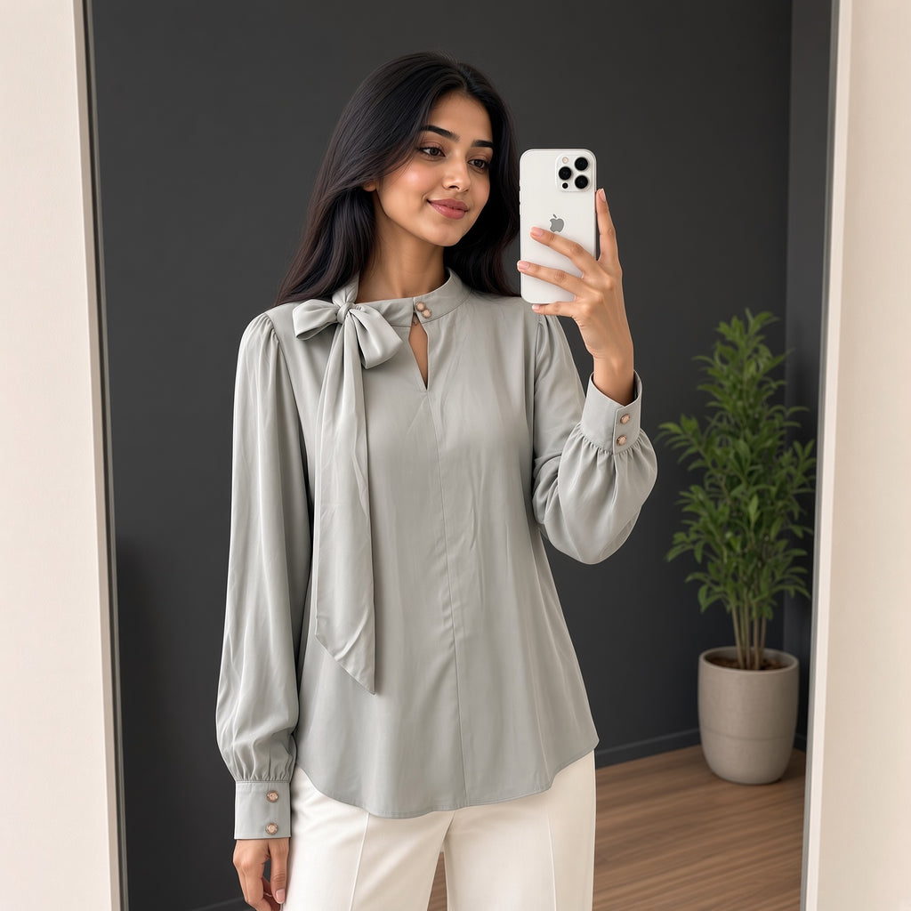 Mint Green Formal Neck-Bow Top (M)