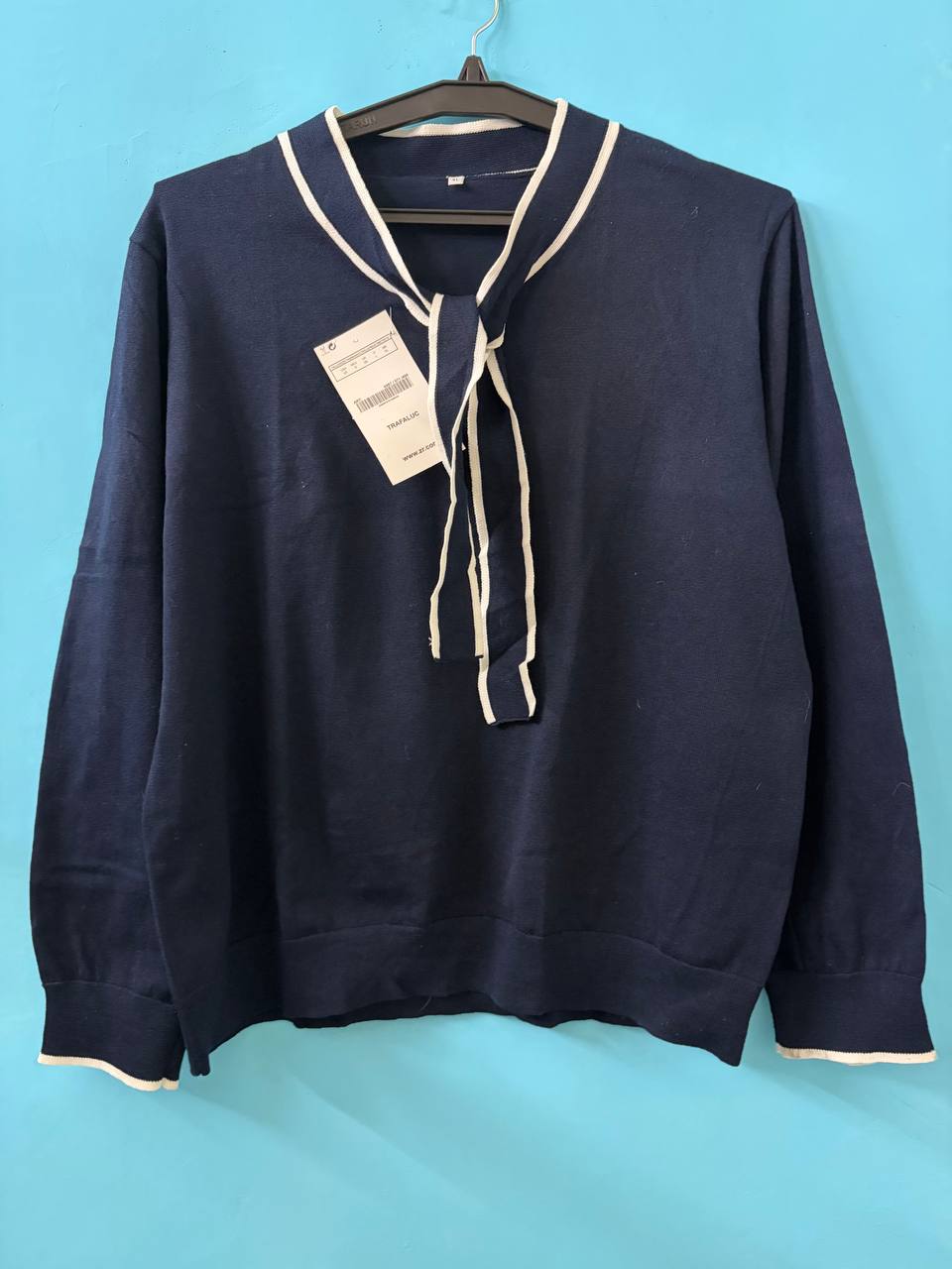 Navy Blue Sailor-Collar Long Sleeve Top (L)