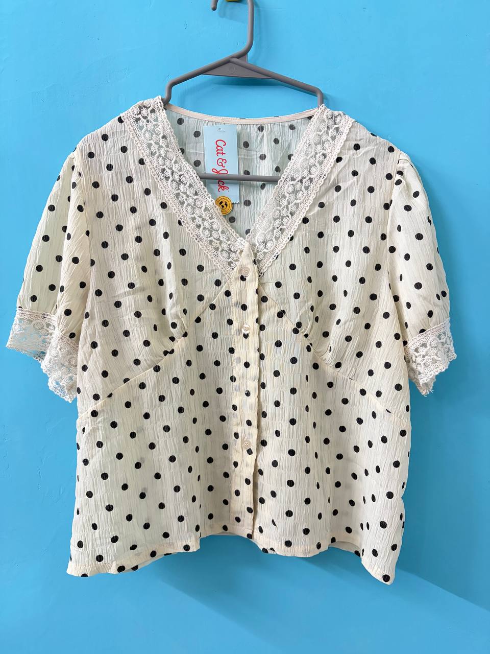 Polka Dot White Women Top (L)