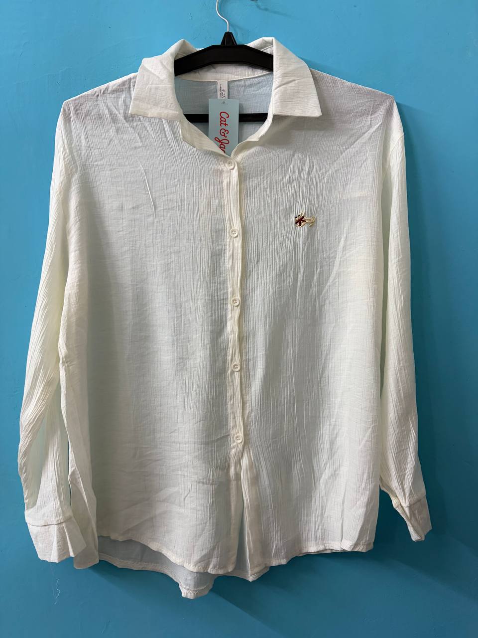 White Linen-Cotton Embroidered Shirt (M)