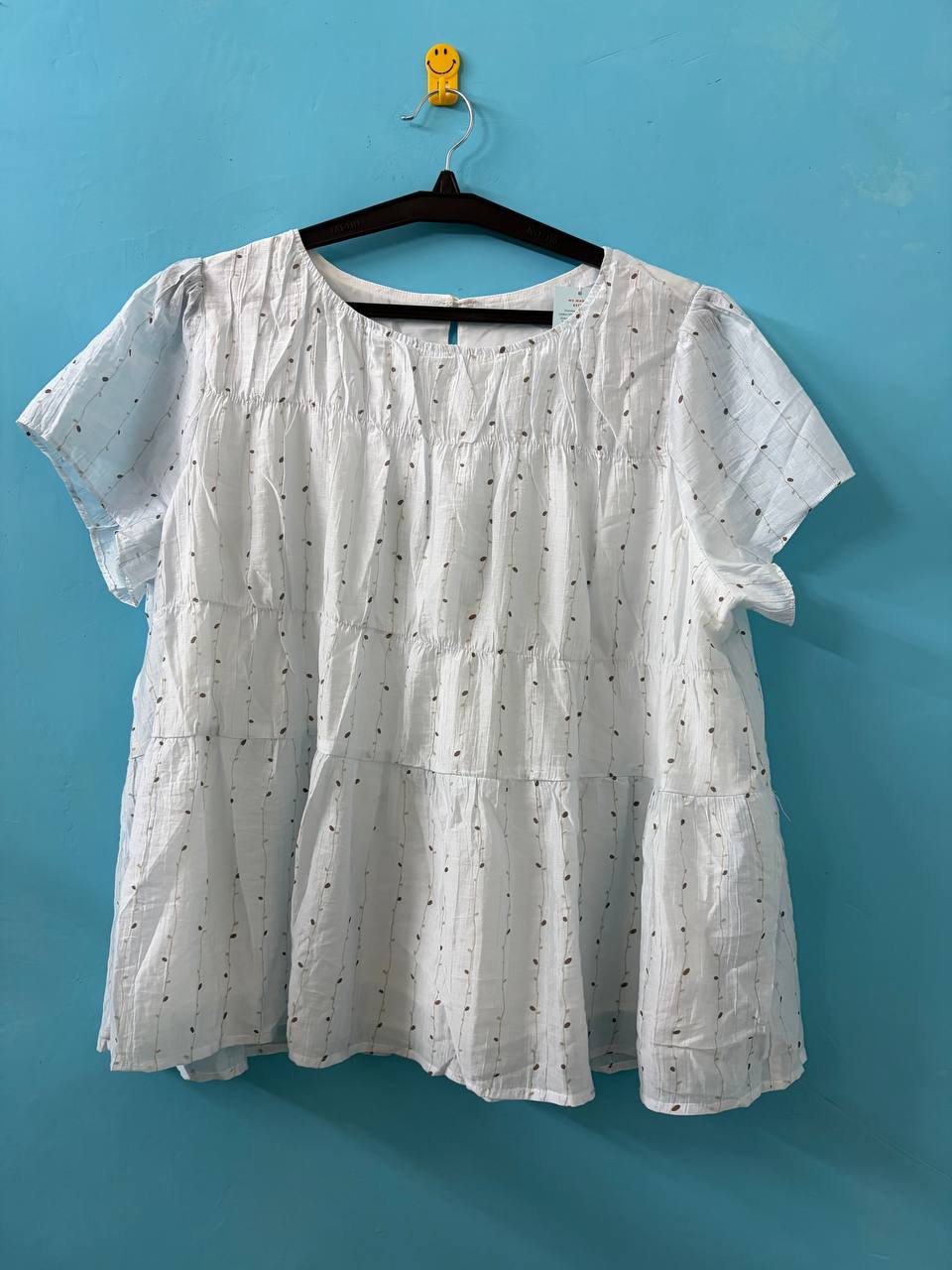 White Printed Tiered Top (L)