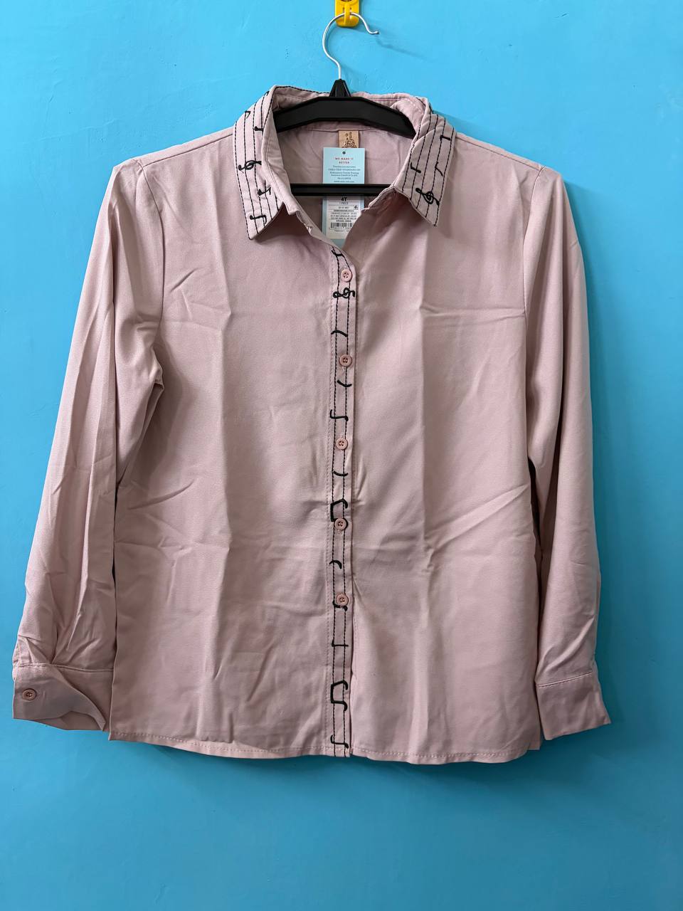 Dusty Pink Embroidered Collar Shirt (S)