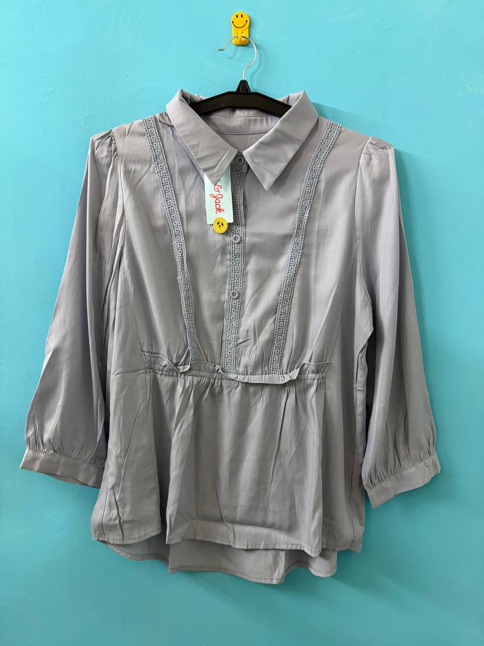Dusty Blue Lace-Trim Button Shirt (M)