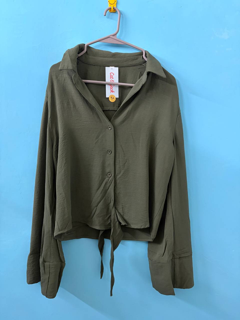 Olive Green Tie-Front Shirt (M)