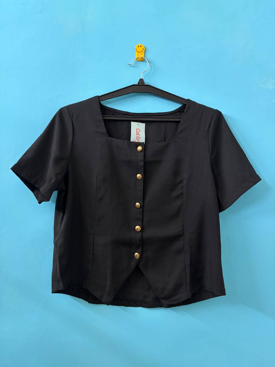 Black Formal Square-Neck Top (M)